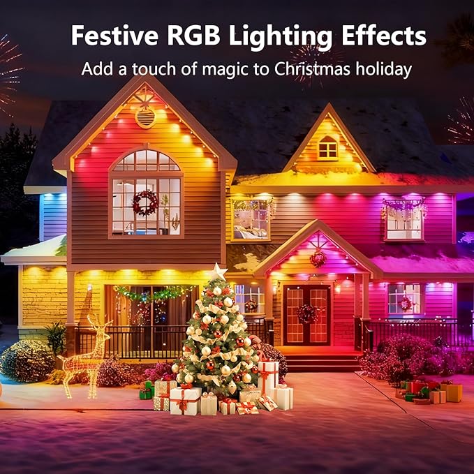 RGB Permanent Outdoor Lights, 50FT LED Eaves Lights with Smart App Remote Control, IP67 Waterproof, Music Sync, Timing Function for Christmas, Party, All Holiday Decorations