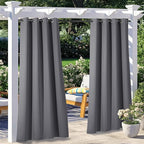 NICETOWN 2 Panels Patio Outdoor Curtains Grey Waterproof, Thermal Insulated Stainless Steel Ring Top Blackout Outdoor Indoor Window Drapes for Gazebo/Playground, W52 x L95 Inch, Grey