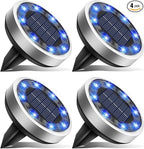 btfarm 4 Pack Solar Lights Outdoor, 8 LED Solar Ground Lights IP65 Waterproof Flat Solar Disc Light, Pathway Lights for Garden Lawn Patio Yard Path Landscape, Blue