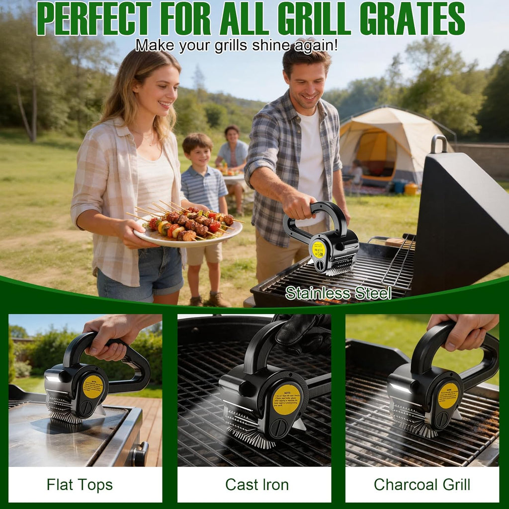 Electric Grill Brush for Outdoor Grill - 4400mAh Rechargeable BBQ Grill Cleaner with LED Light/Screen,150-Min Runtime Cordless Grill Cleaning Brush for Barbecue Grates, No Bristle Shedding