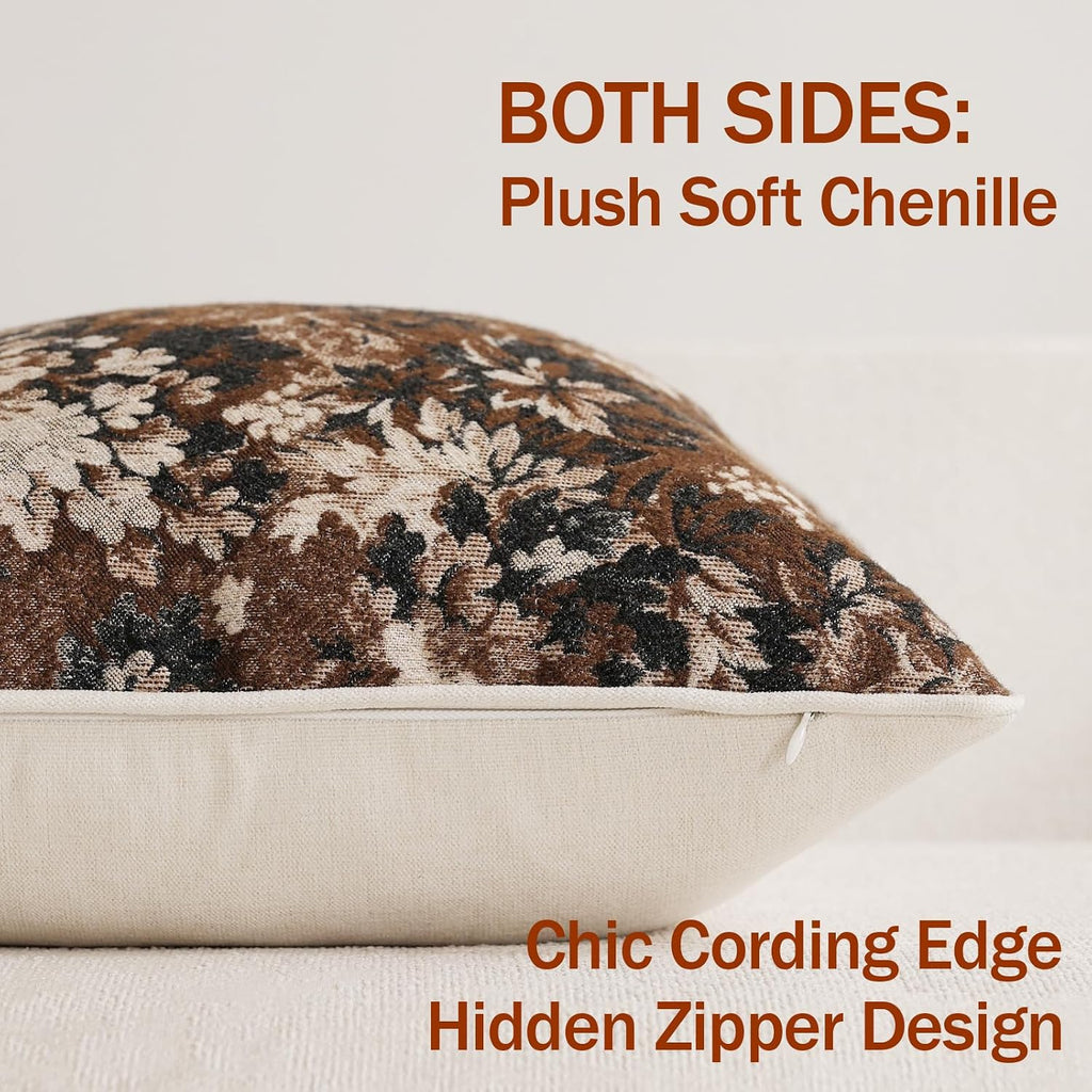 dezene pack of 1 vintage floral lumbar pillow, close-up detail