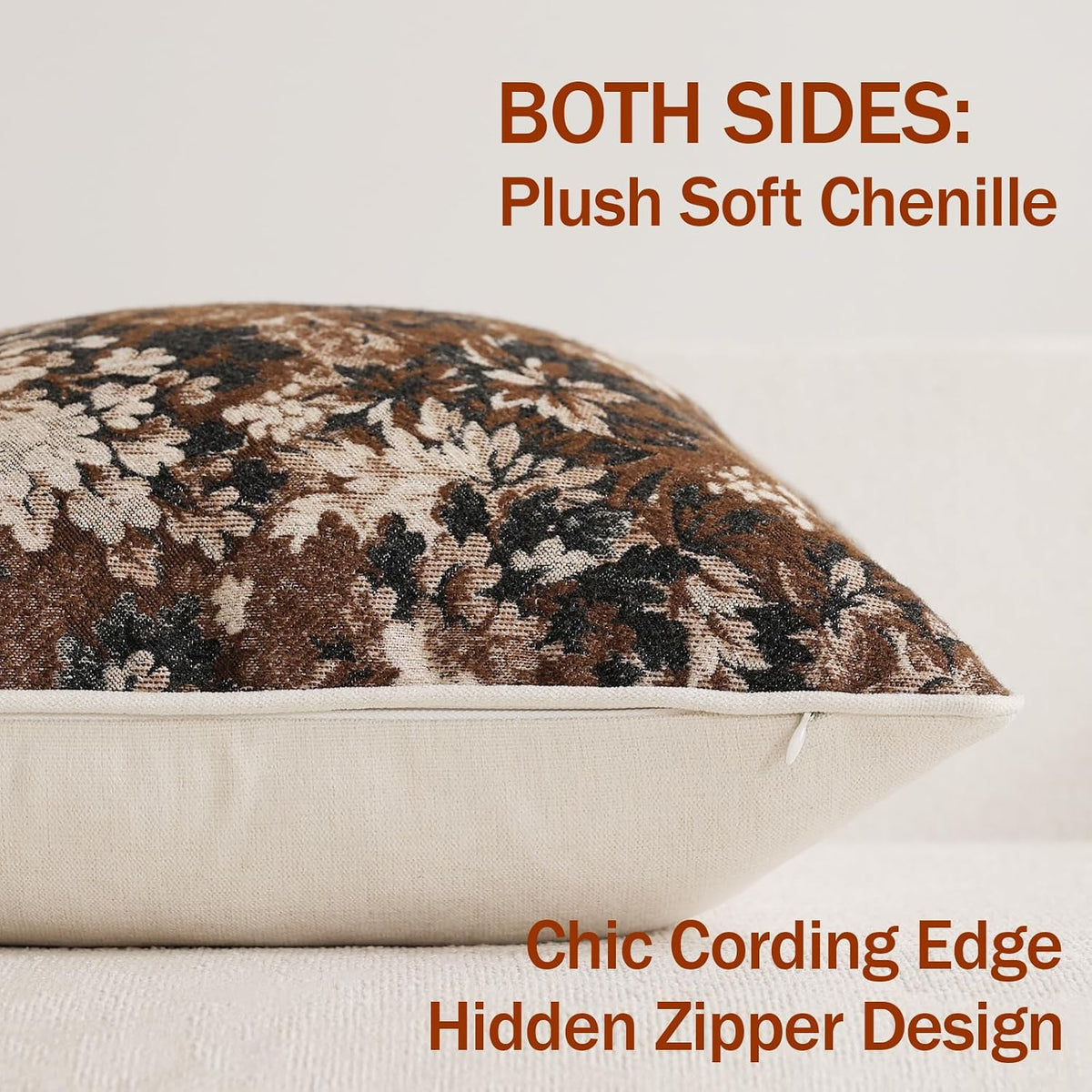 dezene pack of 2 vintage floral throw pillow, close-up detail