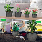 Quarut 4 Pack 8 Inch Flower Pots for Outdoor Indoor, Plastic Plant Pots with Drainage Hole & Saucer, Lightweight Small Flower Pot, Circle Pattern Planters for Garden House planters（Brown）