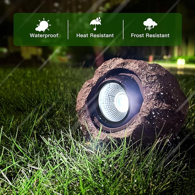 Timeflies Solar Rock Lights Outdoor, 2 Pack Super Bright Solar Spot Lights Outdoor IP65 Waterproof Solar Yard Lights, Auto On/Off Garden Decor for Outside Paths, Sidewalks, Yards, Landscapes, Patios