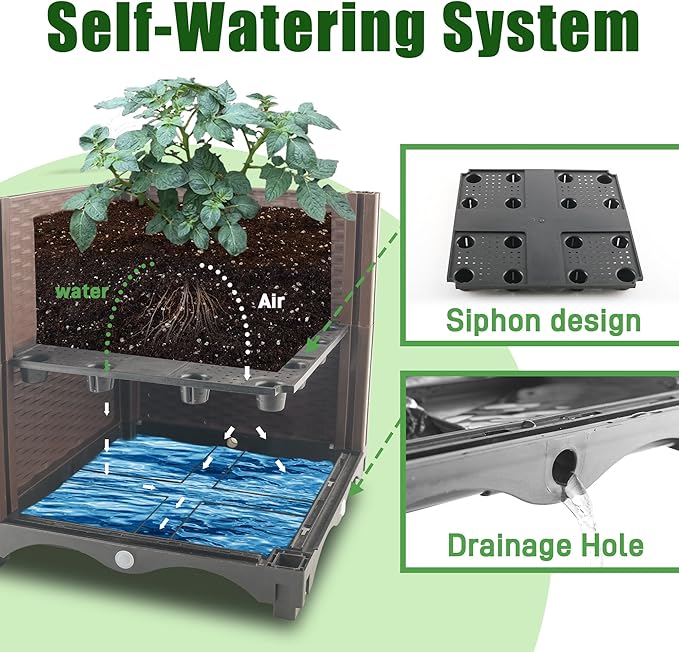 Raised Garden Bed Planter Box with Trellis, 74" Self-Watering Tomato Planters for Climbing Plants Vine Flowers Outdoor Patio, Tomatoes Cage with Wheels, 1Pack