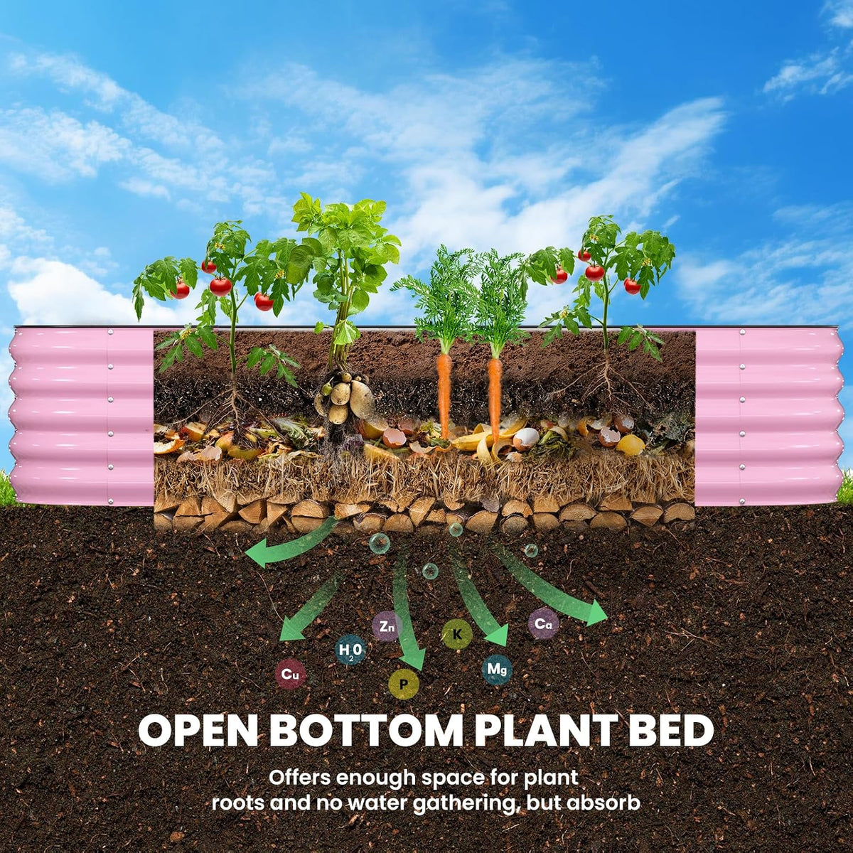 pattiumo galvanized raised garden bed 8x2x1.5 ft, oval, side view