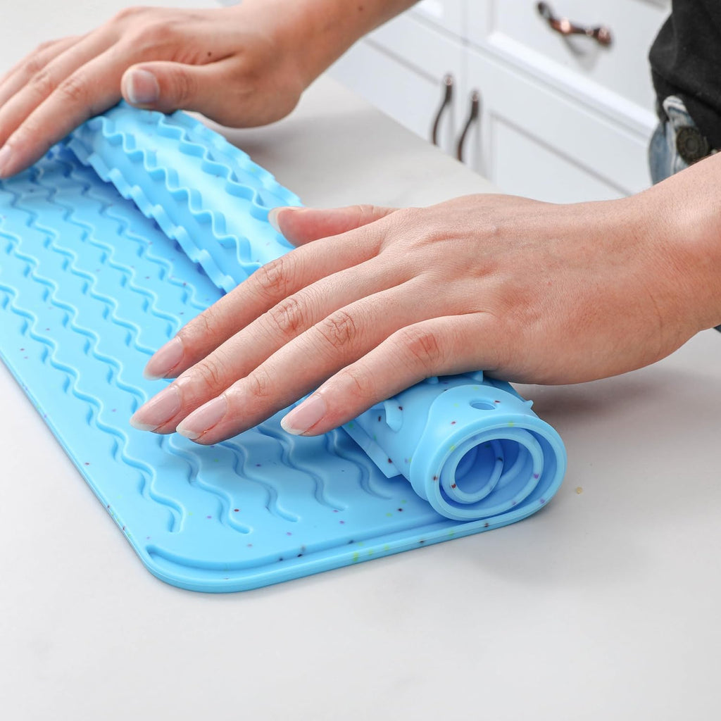 CAKETIME 2 Pack Colorful Silicone Dish Drying Mat for Kitchen Counter Multiple Usage for Cooking Baking Office Coffee Under Sink Accessories Apartment Appliances Pioneer Woman Stuff 15"x11.5" Blue