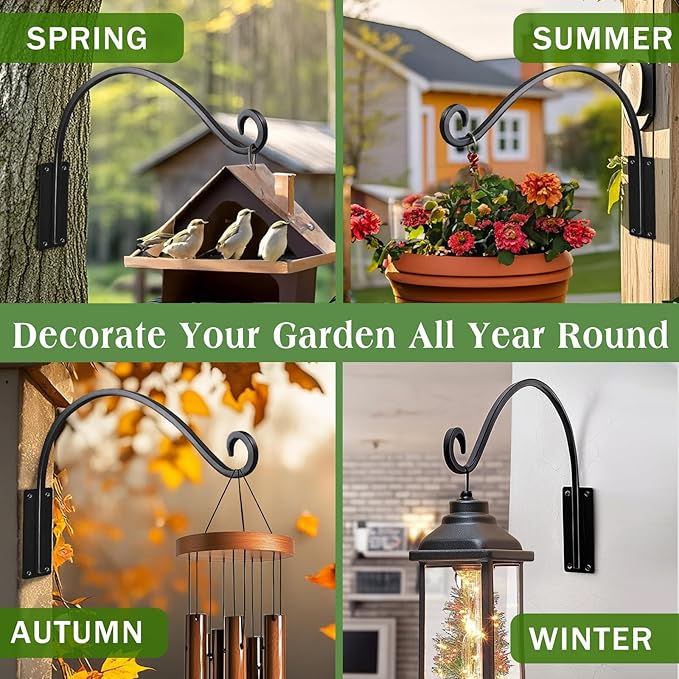 16 Inch Plant Hangers Outdoor 4 Pack,Plant Hanging Hook Bracket for Bird Feeder Hanger,Hanging Plant Hooks for Outside Baskets Lanterns Wind Chimes Outdoor Indoor