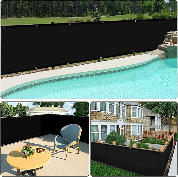 UPGRADE Privacy Screen 3' x 10' Fence Commercial Shade Cover with Brass Grommets Heavy Duty Perfect for Outdoor Back Yard, Black, Customizable