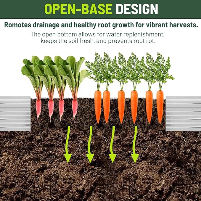 2 Pack 8x2x1FT Galvanized Metal Raised Garden Bed Kit for Vegetables, Herbs, Open-Bottom Large Capacity Outdoor Planter Box Gardening Stakes, Silver