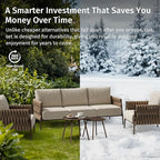 East Oak 5-Piece Patio Furniture Set | Life Chatter 5-Seat Outdoor Furniture | Deep Seating & Two Coffee Tables | Waterproof Extra-Thick Cushions | Porch, Balcony & Backyard | Chestnut & Apricot