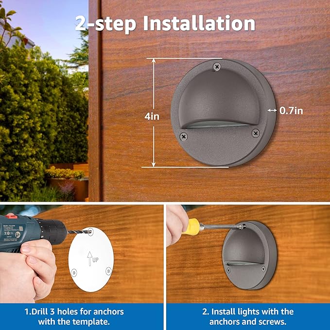 SUNVIE Low Voltage Deck Lights with Fastlock2 Wire Connector 5W LED Landscape Step Stair Lights Outdoor Accent Lighting Garden Post Fence Light 3000K 12-24V AC/DC 3.2FT ETL Listed Cord, 8 Pack