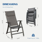 Domi Patio Folding Chairs Set of 2, Outdoor Reclining Chairs Set with Moveable Headrest, Aluminum Frame Outdoor Portable Chairs with Adjustable High Backrest and Padded Textilene Fabric Seat