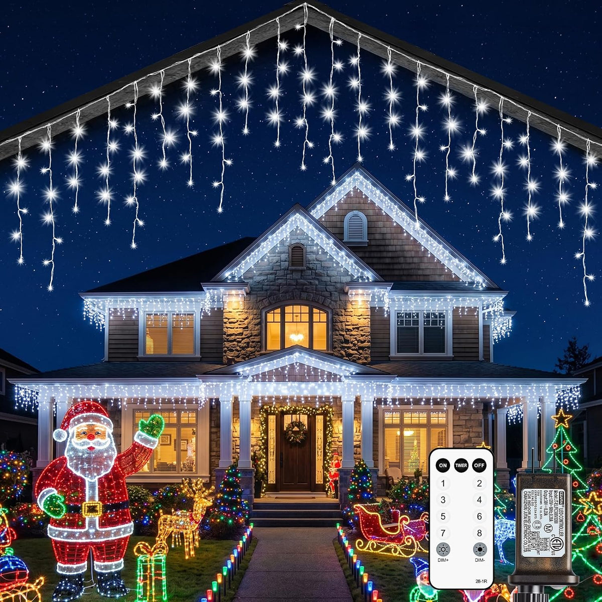 brightown christmas icicle lights outdoor, 66 feet 138, main product view