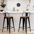 WENTMENT Bar Stools Set of 2 Counter Height Metal Barstools with Removable Back 30" Kitchen Bar Stools with Wooden Seat, Black