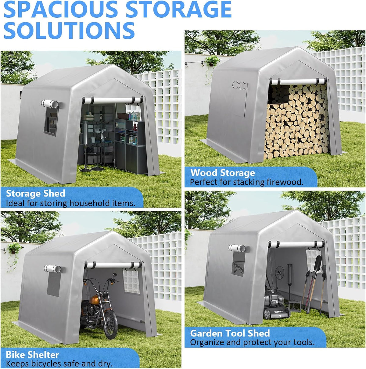 jocoevol carport 6x8 ft enclosed carport with roll-up showing dimensions