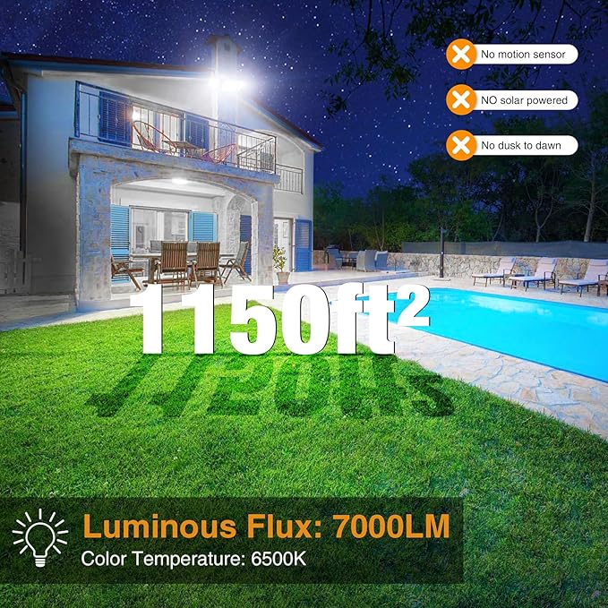 Onforu 2 Pack 75W Flood Lights Outdoor, 7000LM LED Flood Lighting Outdoor Switch Controlled, IP65 Waterproof Exterior Floodlight Fixture with 3 Adjustable Heads, 6500K Security Light for Garage Yard