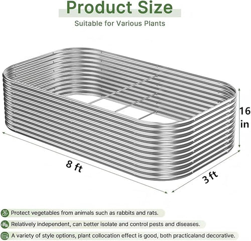 2 PCS Tall 8x3ft Galvanized Raised Garden Bed Outdoor, Metal Garden Bed for Vegetables, Above Ground Garden Box for Flower, Steel Raised Beds for Gardening