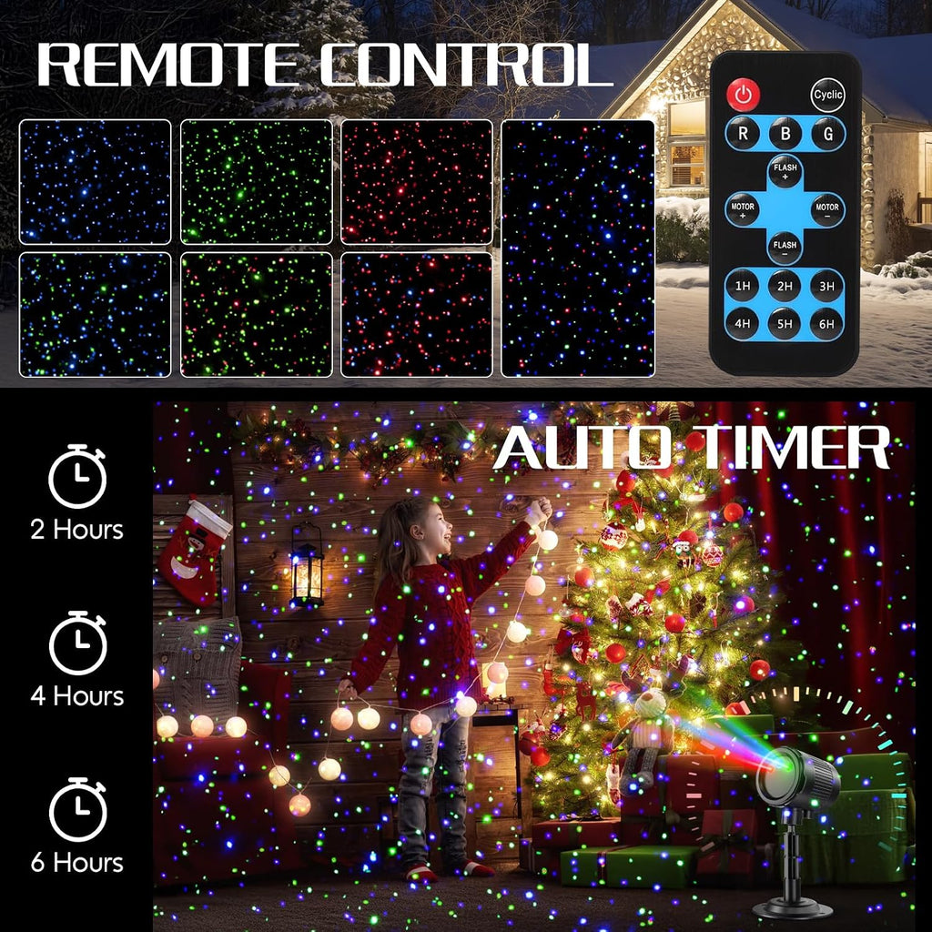 Christmas Projector Lights Outdoor, 3 Color Firefly Light Show, IP65 Waterproof Light Projector Outdoor with Remote Control and Timer, Indoor Projection Lights for House Garden Holiday Xmas Decor