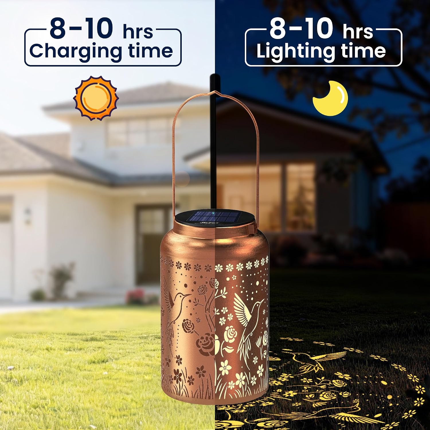 JEJOT Hummingbird Solar Lanterns Outdoor Waterproof,Birthday Gift for Women | Gifts for Mom Grandma, Metal Hanging Solar Light for Yard Garden Porch Landscape Deconration-1Pack
