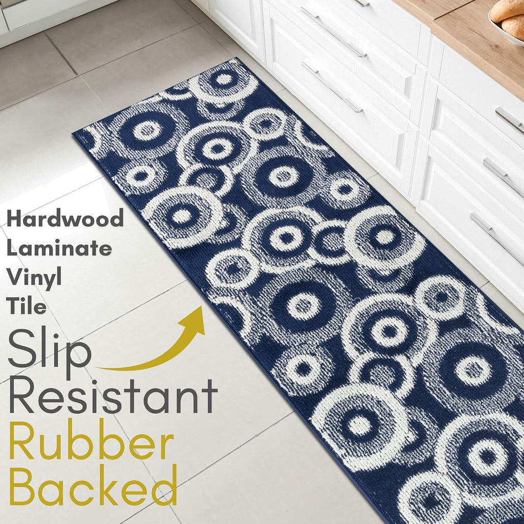 25 ft Extra Long Blue Hallway Runner Rug | Non-Slip & Machine Washable | Custom Cut to Size 2'3" x 25' (Runner) | REMNAZ