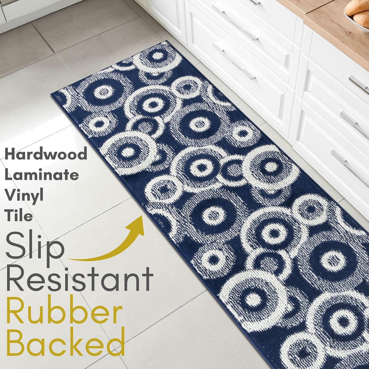 25 ft Extra Long Blue Hallway Runner Rug | Non-Slip & Machine Washable | Custom Cut to Size 2'3" x 25' (Runner) | REMNAZ