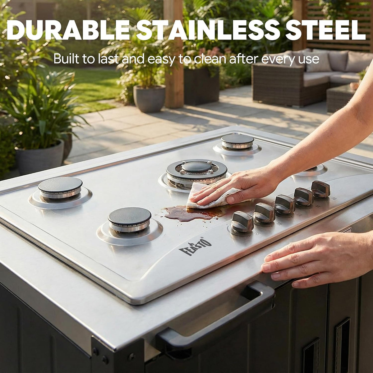 feasto modular outdoor kitchen island with 5-burner gas, package contents