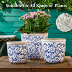 Vintage Ceramic Planter Without Drainage Hole, 6.5 Inch - Indoor/Outdoor Flower Pot for Orchids, Succulents, Blue Floral Rustic Farmhouse Plant Pot for Home, Office & Garden Décor, Ideal Gift