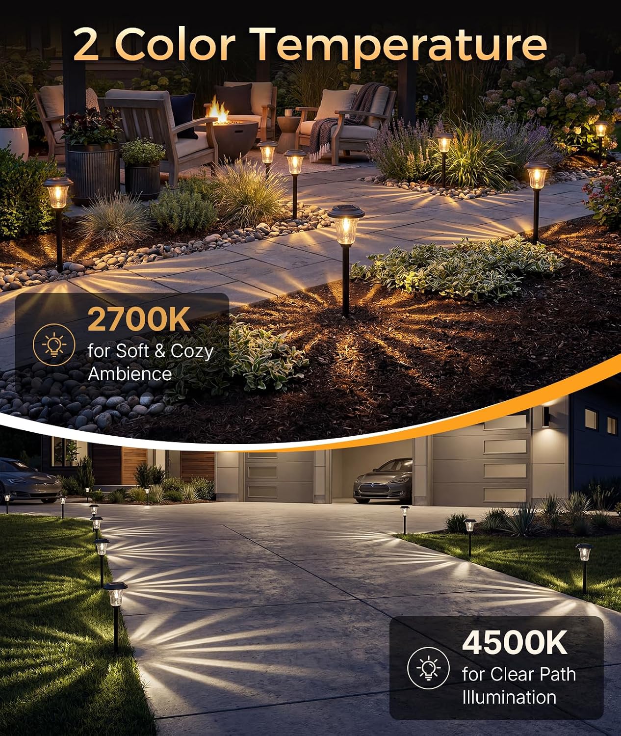 XMCOSY+ Solar Pathway Lights, 6 Pack Waterproof IP65 Solar Lights Outdoor | 40LM Glass Metal Landscape Lighting for Garden, Yard, Driveway, Walkway (Warm/Cool White)