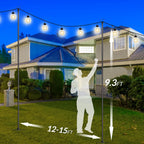 Walensee String Light Poles with Hook Outdoor Metal Pole for Hanging, Garden Party 9.4FT Lights Hanger with 5-Prong Fork Steel Stand Holder for Patio Christmas Wedding 2 Pack