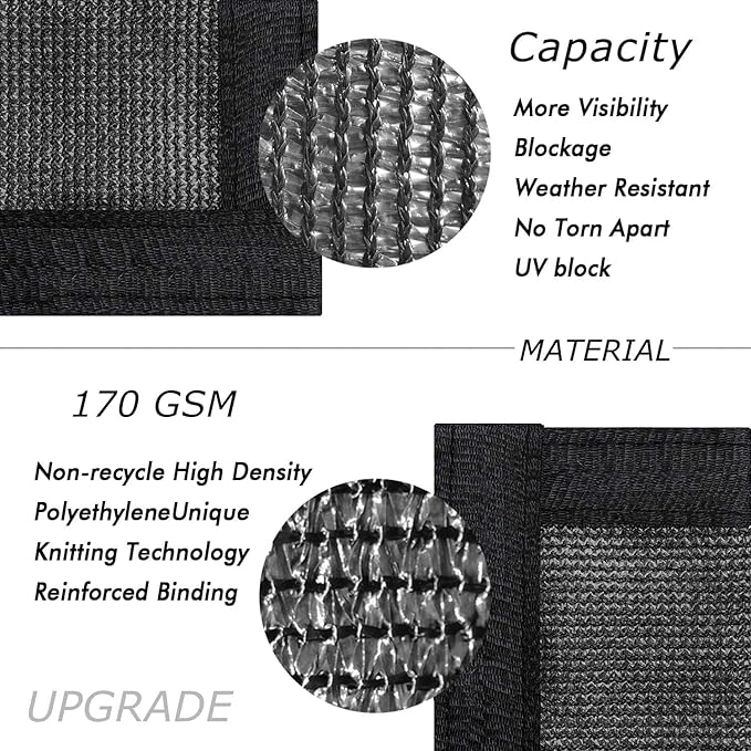 UPGRADE Privacy Fence Screen 6'x67' Black Outdoor 90% Visibility Blockage 170 GSM Mesh Shade Cover Panels for Backyard,Balcony,Home Decoration with Zip Ties,Customized Avaliable