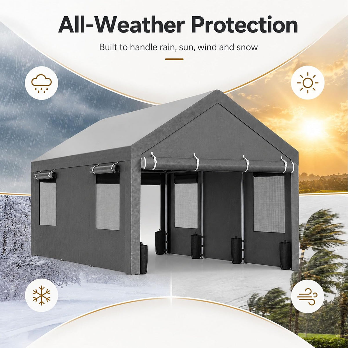 nuturelly 12x20 heavy duty carport, portable garage for, close-up detail