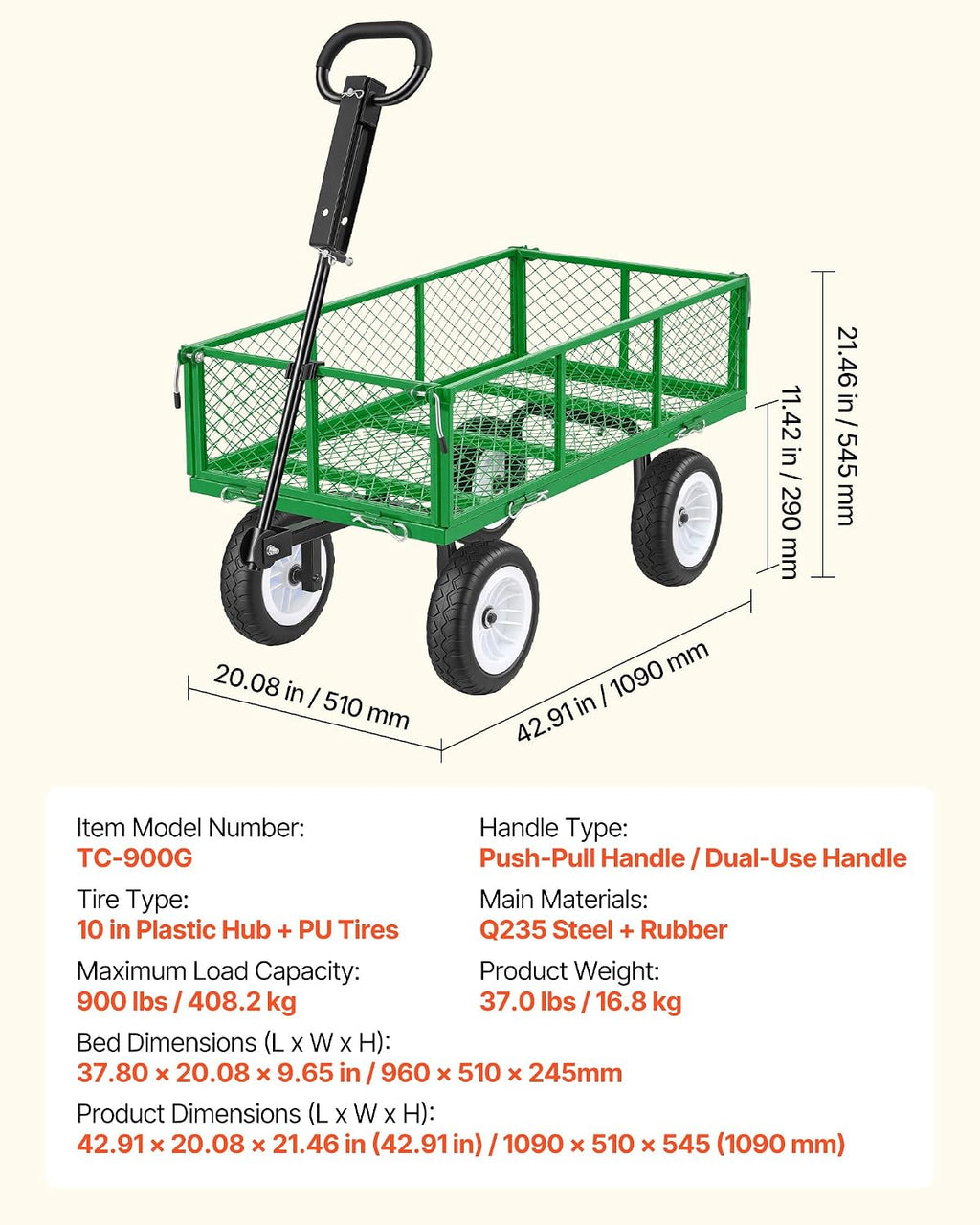 vevor 900 lbs steel garden cart, 2 in on a desk or shelf