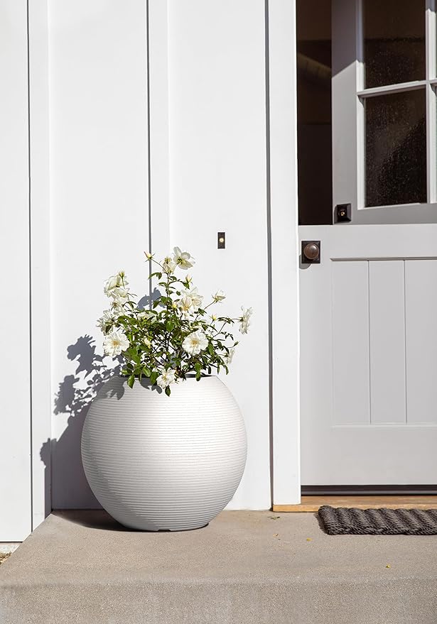 Veradek Strata Series Sphere Round Planter for Patio & Backyard | Durable Plastic-Stone Material | Modern Décor for Tall Trees and Plants