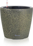 Dexceder 11x10 Inches Self Watering Planter Indoor Outdoor, Inner Pot Design, Thickened Table Flower Plant Pot with Water Level Indicator (Black Gold Crackle)