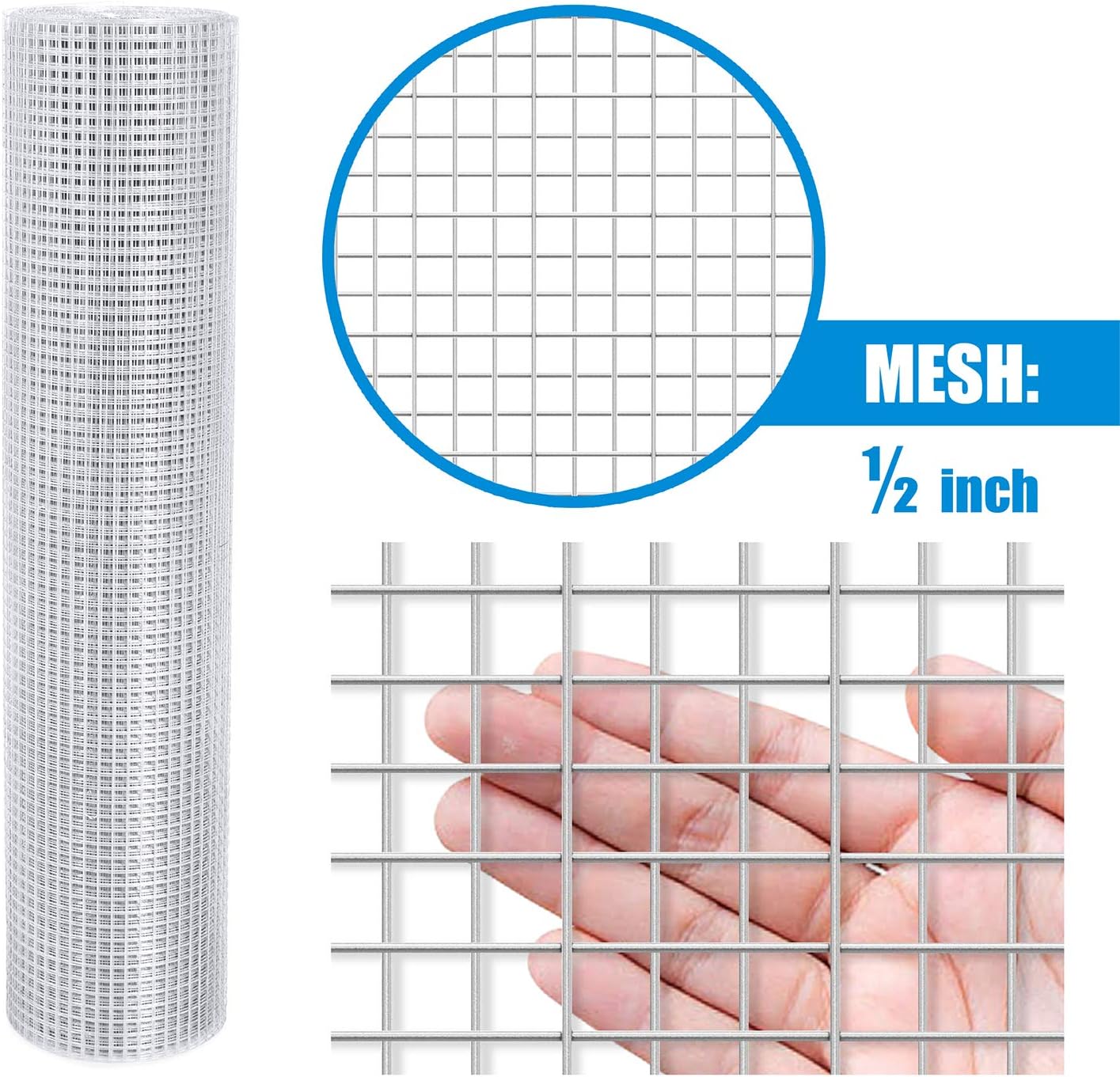 Fencer Wire 19 Gauge Hot-Dipped Galvanized Hardware Cloth with Mesh Size 1/2" x 1/2" for Chicken Coop/Run/Cage/Pen/Vegetables Garden and Home Improvement Project (g. 3 ft. x 10 ft.)