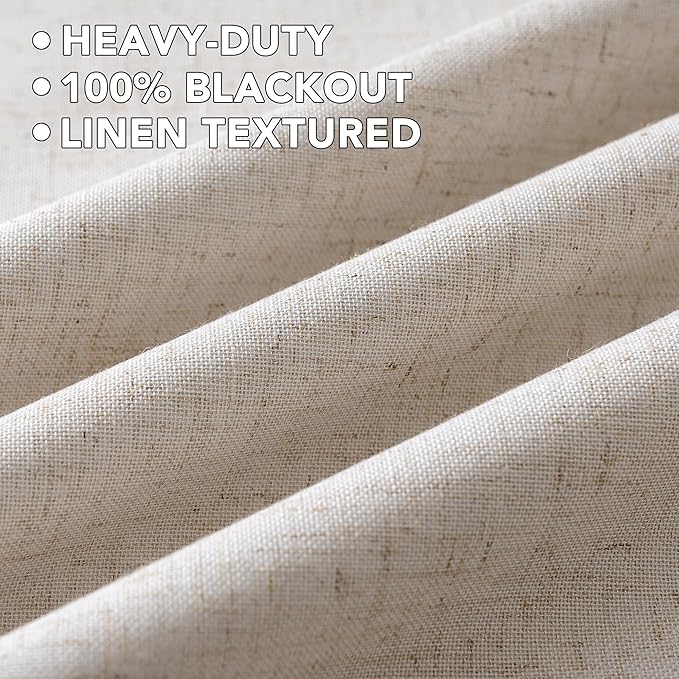H.VERSAILTEX Linen Curtains 100% Blackout Curtains for Bedroom 102 inch Long Full Light Blocking Nature Linen Blended Window Curtains for Living Room Nickel Grommet (2 Panels, Heathered Natural)
