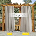 NICETOWN 2 Panels Outdoor Curtains Waterproof Pocket & Back Tab on Top & Bottom, Thermal Insulated Windproof Sun Blocking Outside Privacy Drapes for Patio with Fixed Rope, W84 x L95, Natural