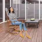 VINGLI Wooden Rocking Chair, Outdoor Chair with 450 lbs Support, Relaxing Rocker with Solid Wood High Back Seat Reclining Seat for Deck, Garden, Backyard, Porch, Indoor or Outdoor Use (Teak, 1PC)