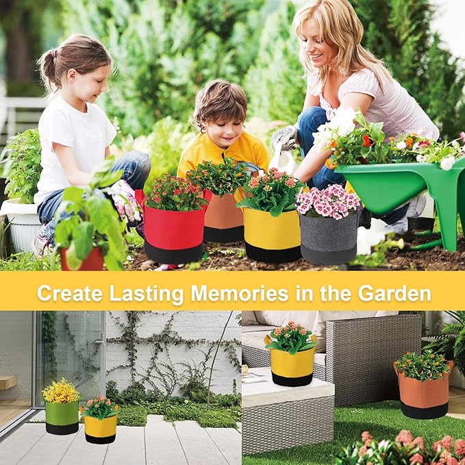 Grow Bags 7 Gallon,6 Pack Fabric Plant Pots with Handles Planter Bag for Outdoor Garden Planting Vegetables Flowers Fruit