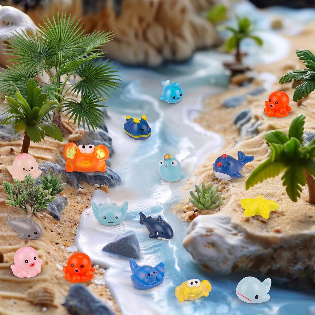 60 Pcs Mini Ocean Resin Animals Figures 60 Styles for Aquarium Decorations | Tiny Sea Animal to Hide Little Animals Figures for Fish Tank Ornaments Fairy Garden Miniature Landscape Dollhouse Accessories