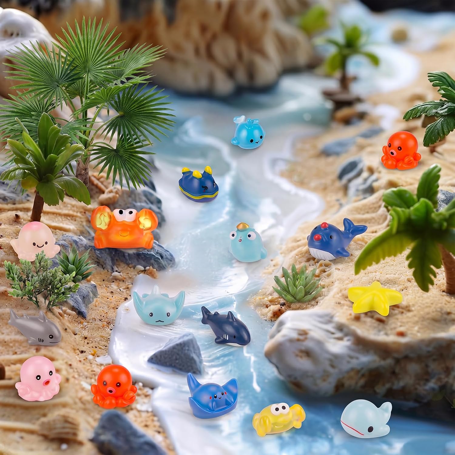 60 Pcs Mini Ocean Resin Animals Figures 60 Styles for Aquarium Decorations | Tiny Sea Animal to Hide Little Animals Figures for Fish Tank Ornaments Fairy Garden Miniature Landscape Dollhouse Accessories