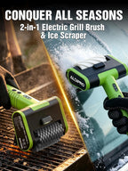 2-in-1 Electric Grill Brush & Ice Scraper with 1900 RPM Heavy Duty Motor | Electric Grill Cleaner with 3 Quick Release Heads, Long Handle, Splash Guard, 3H Runtime & Storage Case for All Grill Types