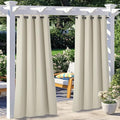 NICETOWN 2 Panels Outdoor Curtains for Patio Waterproof W52 x L108, Triple Weave Stainless Steel Silver Grommet Thermal Insulated Privacy Room Darkening for Outdoor Living, Beige