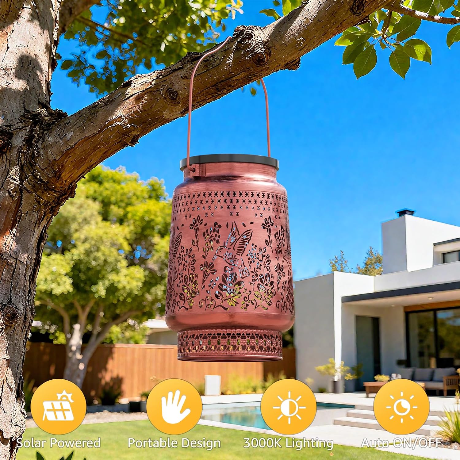 FUYO Solar Lanterns Outdoor Waterproof, Hummingbird Metal Hanging Solar Lights Outside Decorative for Backyard Patio Yard Pathway Porch, Garden Decor Birthday Gifts for Women Mom Grandma