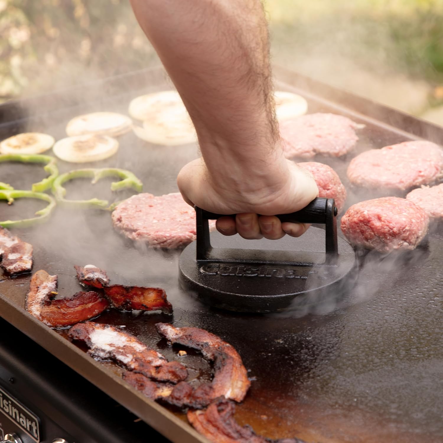 Cuisinart Smash Burger Press, Cast Iron, 6.5" Round Burger Smasher | Hamburger press with round flat edge for crispy carmelization, the go-to grill press for indoor and outdoor cooking, CISB-111