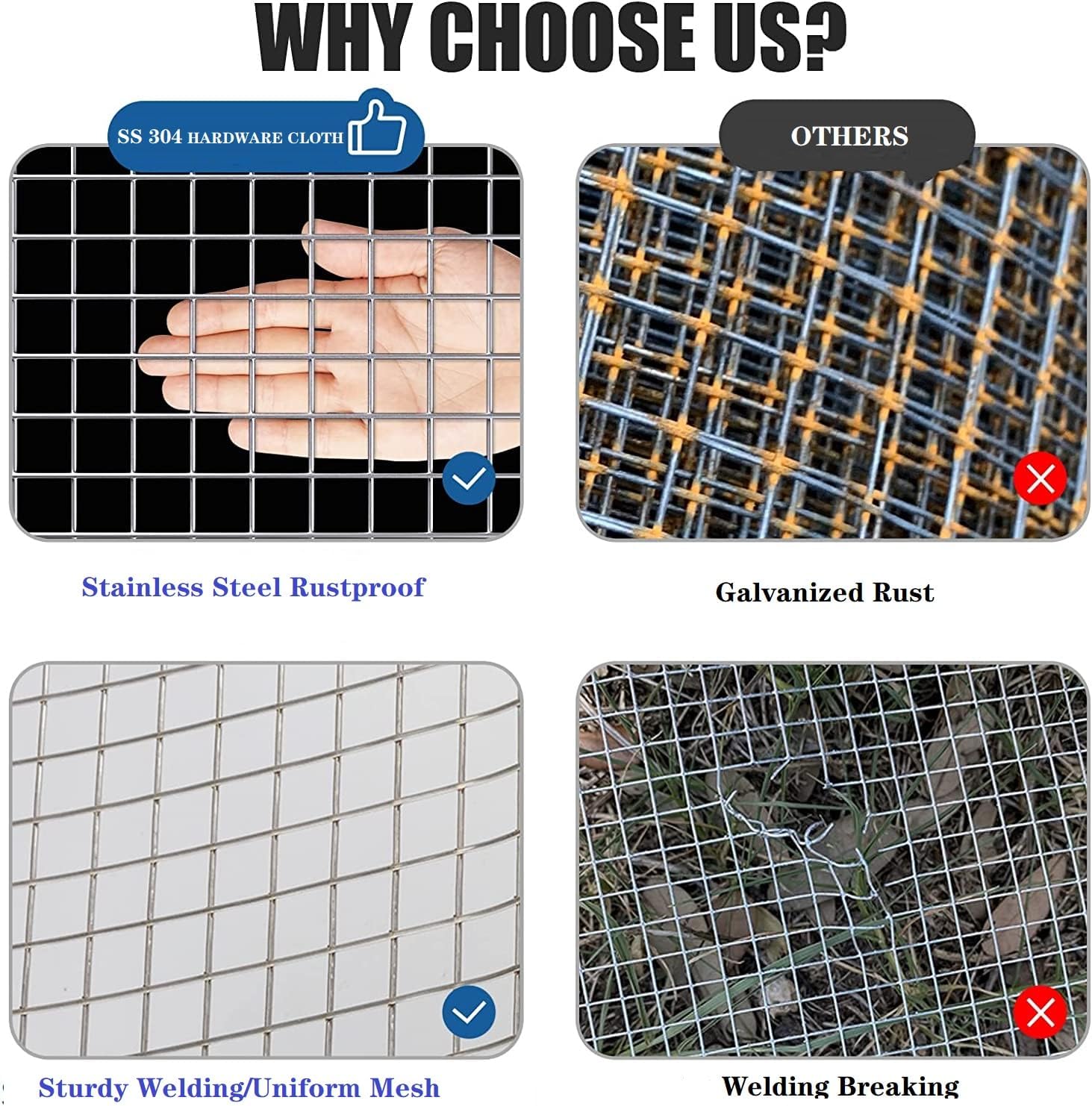 Stainless Steel Hardware Cloth Size:19Gauge 1inch 16inchx8Feet 304 Stainless Steel Welded Wire Mesh Supports Poultry Netting Cage Fence,Keep The Animals Out, Protecting New Plants