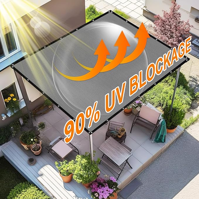 Artpuch 90% Sun Shade Cloth, 10 x 10 FT Pergola Shade Cover Canopy with Grommets, Sun Screen Fabric Tarp for Patio, Outdoor, Garden, Backyard, Blue Grey
