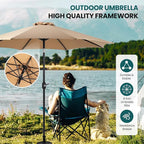 OLIXIS 9ft Patio Umbrella with Tilt and Crank Button & 8 Sturdy Ribs Waterproof, Patio Table Umbrella Perfect for Poolside, Terrace, Beach and Outdoor Restaurant, Brown