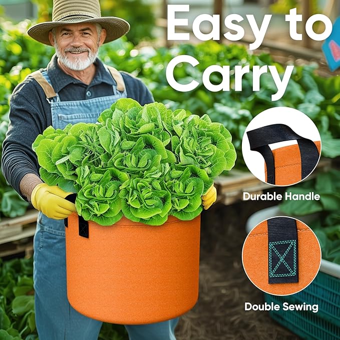 5 Gallon Potato Grow Bags - 6 Pack 350g Heavy Duty Thick Aeration Nonwoven Fabric Pots with Handles, Potatoes Grow Bags 5 Gal with Flap, Garden Bags for Growing Potatoes Plant Vegetables Flower